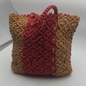 Handmade Macrame Elegant Red and Tan Hibo Bag
